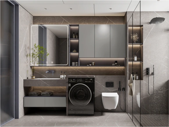 Bathroom Vanity With Integrated Laundry Space